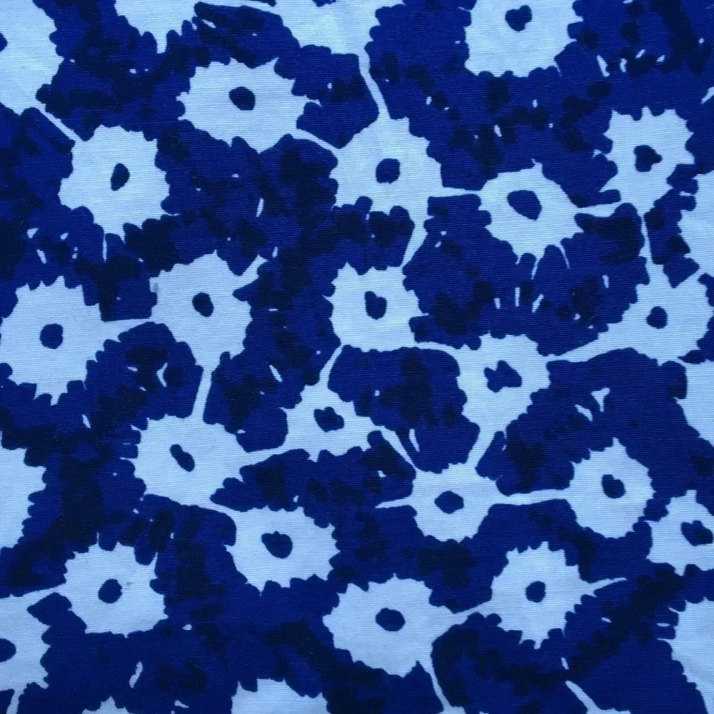 Kate Spade Saturday Blue Floral Short Sleeve Fold Over Shoulder Top Size M